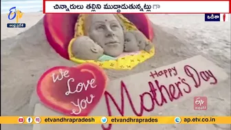 Mother's Day Sand Art by Sudarsan Pattnaik at Puri Beach