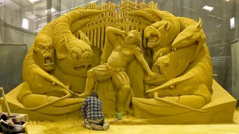 Fairy tale sand sculptures emerge from Danish beach