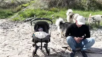 Adorable Little Girl Walks Her Dog On The Beach! (So Cute!!)