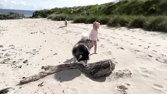 Adorable Little Girl Walks Her Dog On The Beach! (So Cute!!)