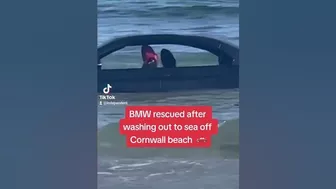 BMW washed out to sea off Cornwall beach rescued by coastguard #shorts #news