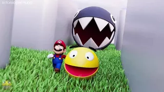 Pacman and Mario chased by monster Pacman challenge #pacman #mario #challenge