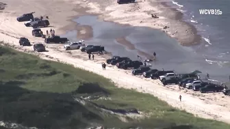 Sandy Neck Beach filled with campers on Labor Day weekend