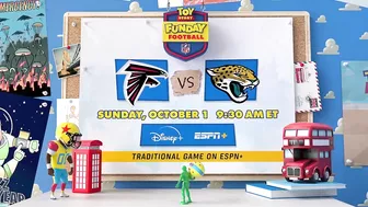 Toy Story meets ESPN ???? Stream an animated Jaguars-Falcons broadcast from Andy's Room on Disney+!