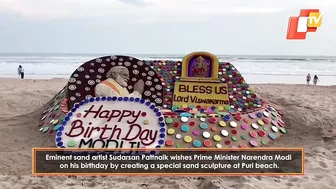 Huge sand sculpture at Puri beach on PM Modi's birthday