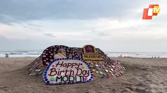 Huge sand sculpture at Puri beach on PM Modi's birthday