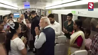 PM Modi Birthday Celebrations In Airport Express Metro Delhi | Modi Travel In Delhi Metro | RTV