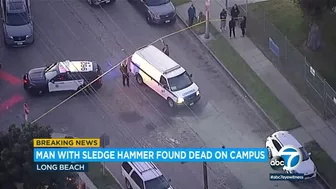 Man who climbed fence at Long Beach school with hammer dead after being confronted