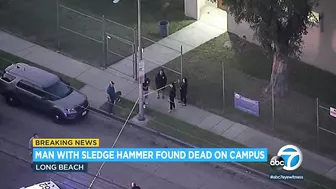 Man who climbed fence at Long Beach school with hammer dead after being confronted