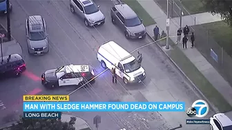 Man who climbed fence at Long Beach school with hammer dead after being confronted