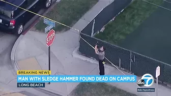 Man who climbed fence at Long Beach school with hammer dead after being confronted