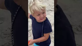 Cute Beach Day! Toddlers Naomi and David spending cloudy, windy day on the beach