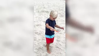 Cute Beach Day! Toddlers Naomi and David spending cloudy, windy day on the beach