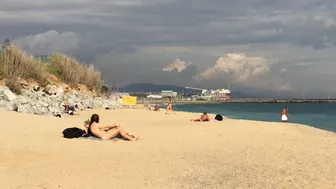 Platja de la Mar Bella is a Nudist Beach in Barcelona Spain - No Crowd in Oct 29