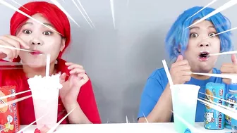 BLUE VS RED FOOD CHALLENGE~! Eating Only 1 Color Food For 24 HRS! Mukbang by HIU 하이유