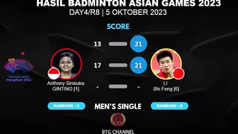 Hasil Badminton Asian Games 2023 Hari ini: Ginting vs Lee Shi Feng | Asian Games Badminton Day4/R8