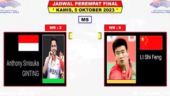 Hasil Lengkap Badminton Asian Games 2023 Hari Ini Babak 8 Besar Sesi 1 ~ FAJRI & LEE ZII JIA Kalah