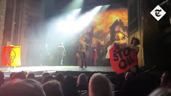 Just Stop Oil disrupt Les Miserables by jumping up on stage