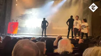 Just Stop Oil disrupt Les Miserables by jumping up on stage