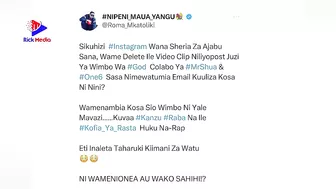 ROMA AWALALAMIKIA INSTAGRAM KWA KUFUTA POST YAKE KWASABABU HII/AULIZA KAMA NI HAKI KUFANYIWA HIVI?..