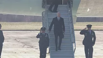 President Biden and crew disembark from Air Force One ahead of travel to Lewiston