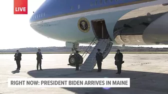 President Biden and crew disembark from Air Force One ahead of travel to Lewiston