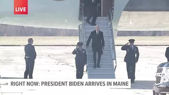 President Biden and crew disembark from Air Force One ahead of travel to Lewiston