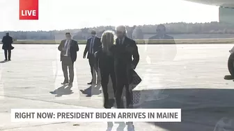 President Biden and crew disembark from Air Force One ahead of travel to Lewiston