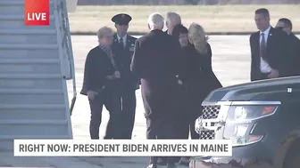 President Biden and crew disembark from Air Force One ahead of travel to Lewiston