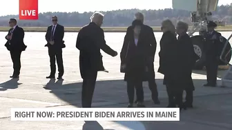 President Biden and crew disembark from Air Force One ahead of travel to Lewiston