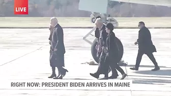 President Biden and crew disembark from Air Force One ahead of travel to Lewiston