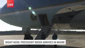 President Biden and crew disembark from Air Force One ahead of travel to Lewiston