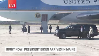 President Biden and crew disembark from Air Force One ahead of travel to Lewiston