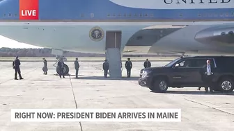 President Biden and crew disembark from Air Force One ahead of travel to Lewiston