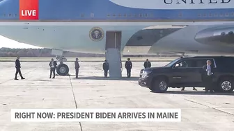 President Biden and crew disembark from Air Force One ahead of travel to Lewiston