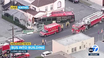 Multiple injuries reported as bus crashes into building in Long Beach