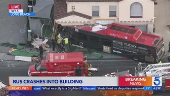 Public transit bus slams into restaurant in Long Beach; at least 14 hurt