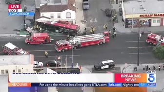 Public transit bus slams into restaurant in Long Beach; at least 14 hurt