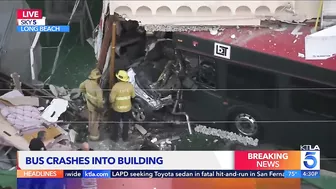 Public transit bus slams into restaurant in Long Beach; at least 14 hurt