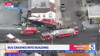 Public transit bus slams into restaurant in Long Beach; at least 14 hurt