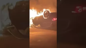 Overturned vehicle with fire in Delray Beach Florida with Nobody inside