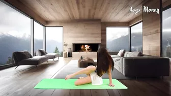 ????Yoga Stretch in Skirt Mountains and Fire