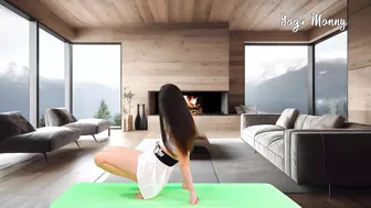 ????Yoga Stretch in Skirt Mountains and Fire