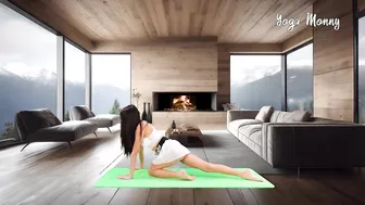 ????Yoga Stretch in Skirt Mountains and Fire