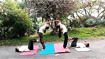 yoga poses#yoga#friends#viral#shorts#4girls#different#posture#morning#students#learning#campus