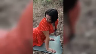 Evelina's yoga in the forest in red #stretching #yoga