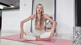 Effective yoga exercises. Yoga split workout. Legs behind head - front fold. Contortion twist