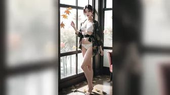 4K[AI Art] Lingerie fashion with fallen leaves - 낙엽 란제리 패션