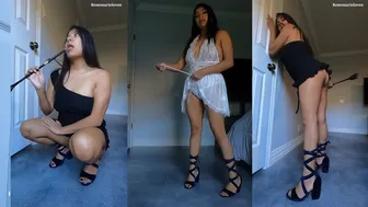 Fan mail in front of window- Dress , whip, and lingerie