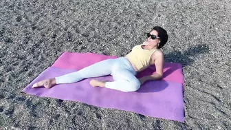 Julia yoga stretch. Strech Legs Flexibility Routine. Gymnast stretching workout.